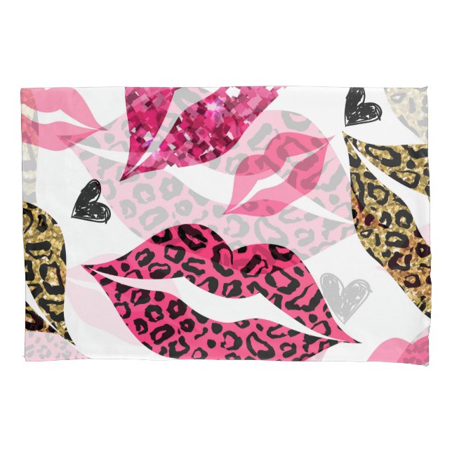 Funda De Cojín Labios brillantes: Patrón de moda Leopard (Anverso)