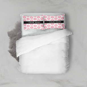 Funda De Cojín Labios rosados, besos, pintalabios, tu nombre, per