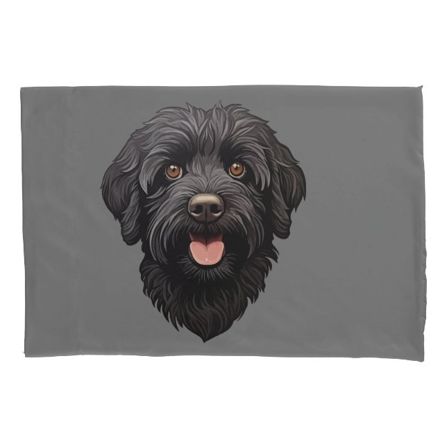 Funda De Cojín Labradoodle Perro Negro (Anverso)
