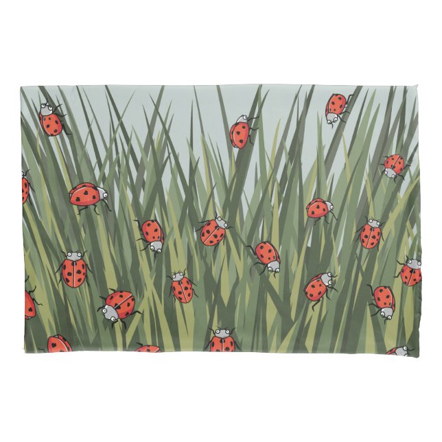 Funda De Cojín Ladybugs en Green Grass (Anverso)