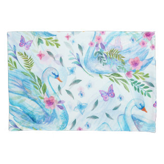 Funda De Cojín Lago de cisne, acuarela lindo patrón sin costuras.