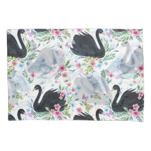Funda De Cojín Lago Swan: Patrón Pastel de acuarela.