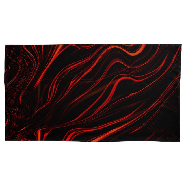 Funda De Cojín Largos trazos rojos ondulados sobre fondo negro (Anverso-izquierdo)