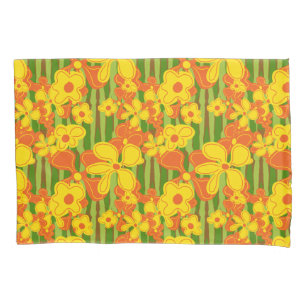 Funda De Cojín Las audaces flores amarillas Naranja retro de los 