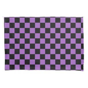Funda De Cojín Lavanda y patrón negro de verificación