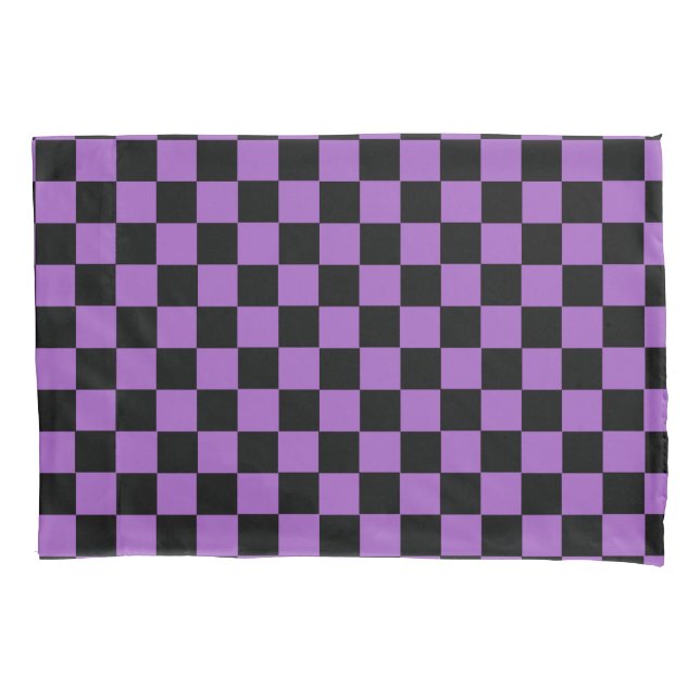 Funda De Cojín Lavanda y patrón negro de verificación (Anverso)