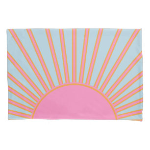 Funda De Cojín Le Soleil 02 Sol Retro Rosa Y Azul Sunshine