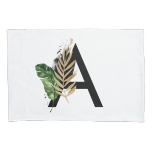 Funda De Cojín Leaves tropicales Letra falsa Relieve metalizado d