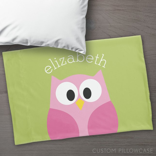 Funda De Cojín Lechuza Personalizado Cuta - Verde Rosa y Lime (Custom Pillowcase)
