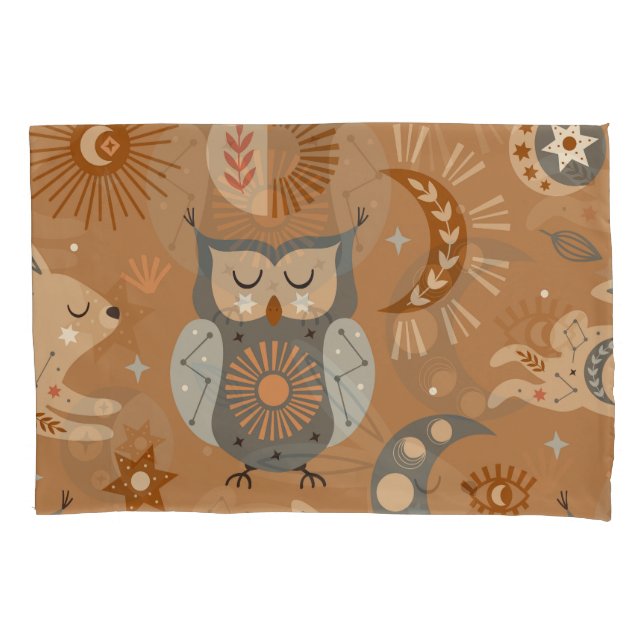 Funda De Cojín Lechuza y liebre celestial: Patrón místico (Anverso)