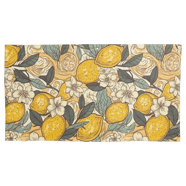 Funda De Cojín Lemones de verano y flores blancas (Anverso-izquierdo)