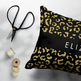 Funda De Cojín Leopard Print, Gold Leopard, Purpurina, tu nombre