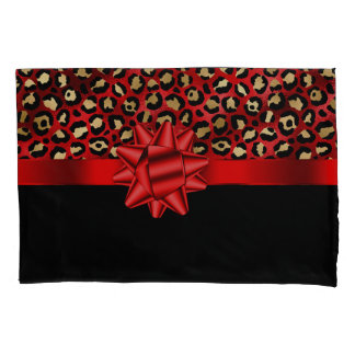 Funda De Cojín Leopard Print Red, Gold and Black with Red Bow