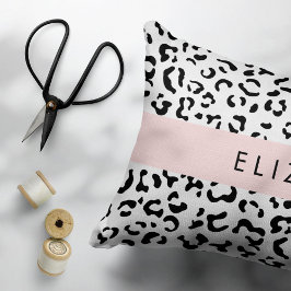 Funda De Cojín Leopard Print, Spots, Black And White, Tu Nombre