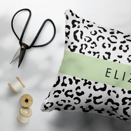 Funda De Cojín Leopard Print, Spots, Black And White, Tu Nombre