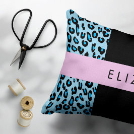 Funda De Cojín Leopard Print, Zebra Print, Blue, Your Name