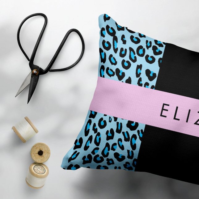 Funda De Cojín Leopard Print, Zebra Print, Blue, Your Name (Subido por el creador)