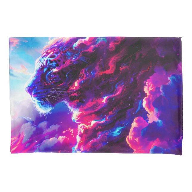 Funda De Cojín Leopardo Cósmico Neon Futurista (Anverso)