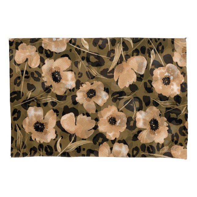 Funda De Cojín Leopardo floral acuarela: patrón infinito (Anverso)