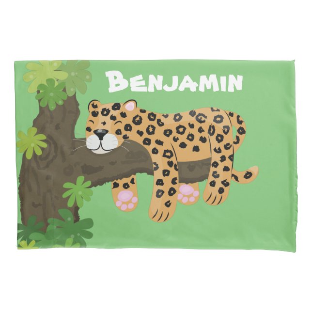 Funda De Cojín Leopardo lindo durmiendo en un ilustracion de pers (Anverso)