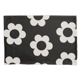 Funda De Cojín Les Fleurs 02 Flores Retro Floral Negra Y Blanca