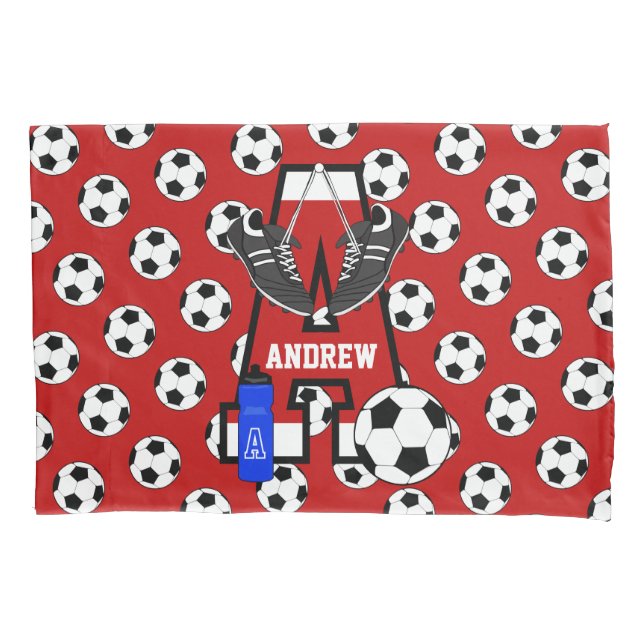 Funda De Cojín Letra A monograma de fútbol personalizado (Anverso)