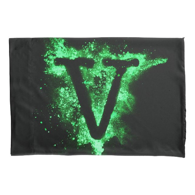 Funda De Cojín Letra V alfabeto de mayúscula verde (Anverso)