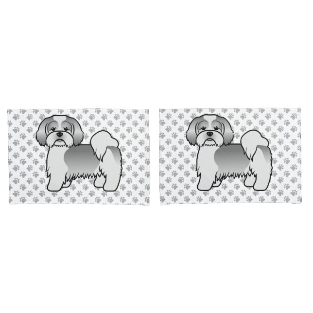 Funda De Cojín Lhasa Apso blanco y plateado perro de dibujos anim (Anverso - Set)
