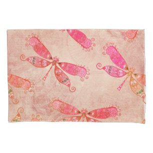 Funda De Cojín Libélulas de Boho en rosa