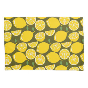 Funda De Cojín Limones Amarillos y Patrón Verde Oliva: Citrus Mod