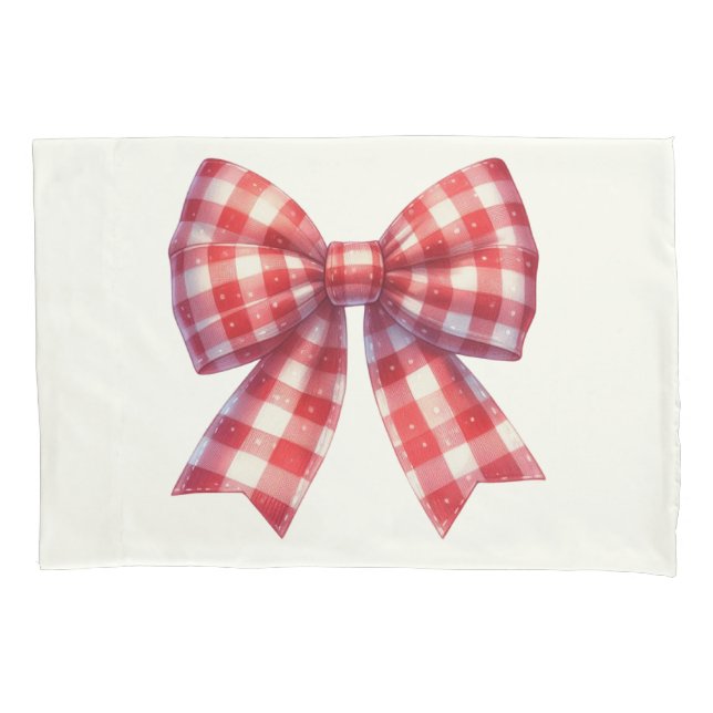 Funda De Cojín Lindo lazo de gingham rojo y crema (Anverso)