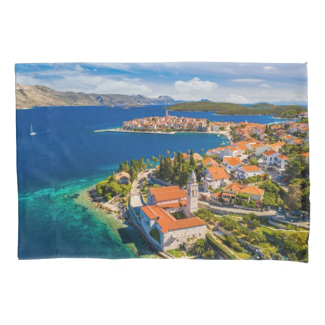 Funda De Cojín Línea costera | Ciudad de Korcula, isla de Korcula (Anverso)