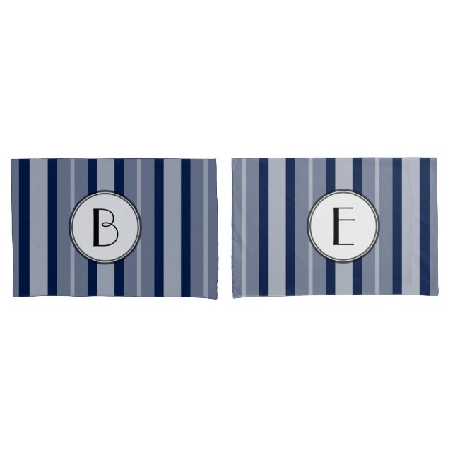 Funda De Cojín Líneas modernas monograma azul marino contemporáne (Anverso - Set)