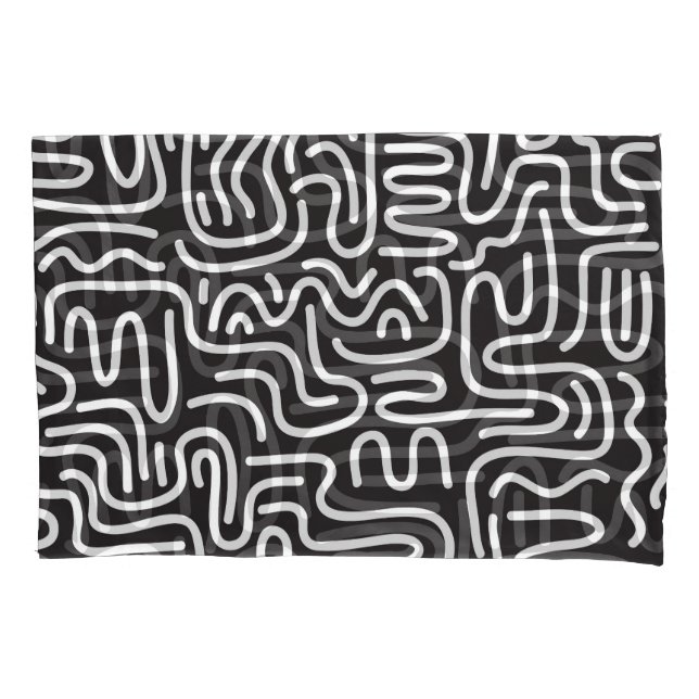Funda De Cojín Líneas onduladas de Doodle retro: Monocromo (Anverso)
