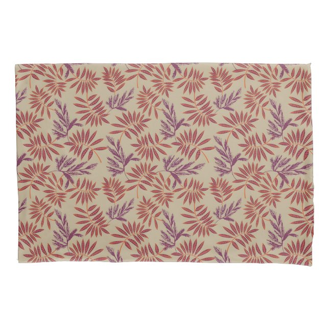 Funda De Cojín Lively Red and Purple Leaf Motifs on Neutral Beige (Anverso-izquierdo)