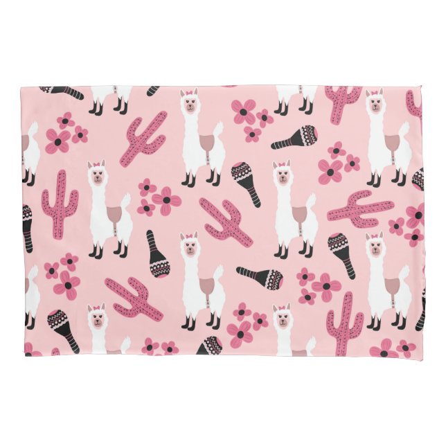 Funda De Cojín Llama blanca rosada adorable Maraca Cactus Floral (Anverso)