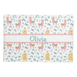 Funda De Cojín Llamas gatos Alapaca Nombre rosa Animales Boho