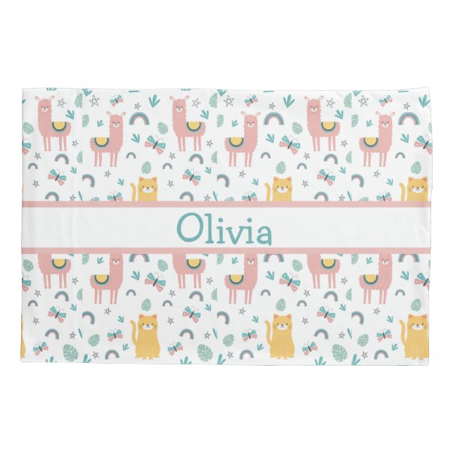 Funda De Cojín Llamas gatos Alapaca Nombre rosa Animales Boho (Reverso)