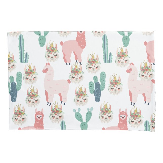 Funda De Cojín Llamas rosadas Cactus Verde Cuto Adorable Pillowca (Anverso)