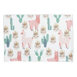 Funda De Cojín Llamas rosadas lindas y cactus verdes