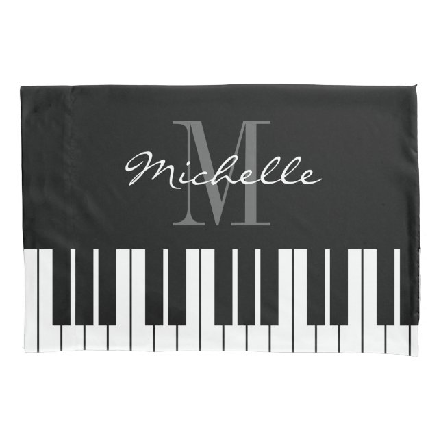 Funda De Cojín Llaves blancos y negros personalizadas del piano (Anverso)