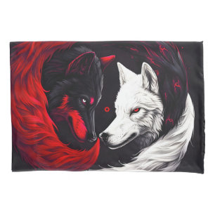 Funda De Cojín Lobo blanco rojo de la luna