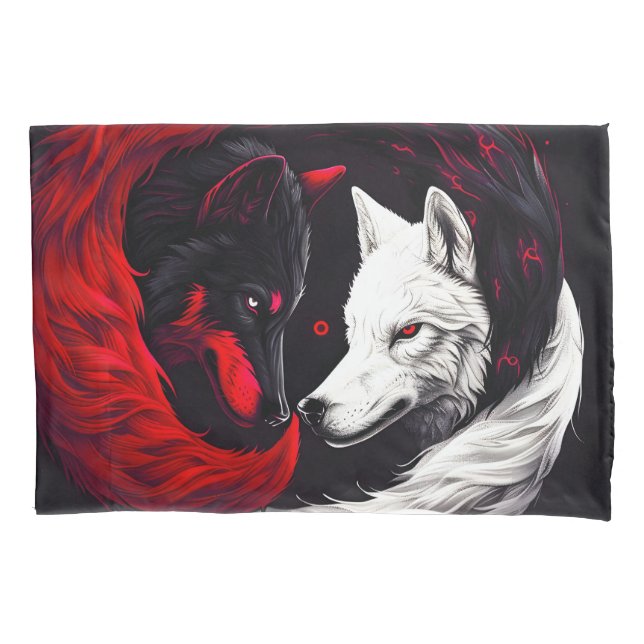 Funda De Cojín Lobo blanco rojo de la luna (Anverso)