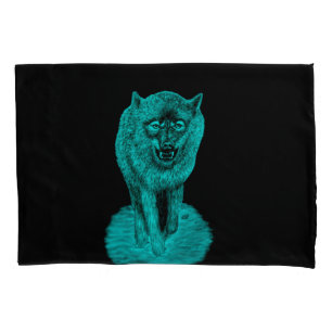 Funda De Cojín Lobo negro enojado en la noche