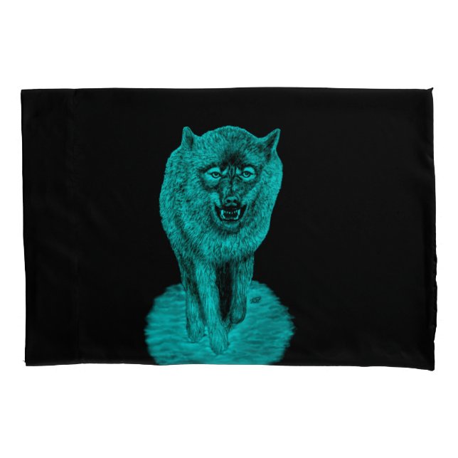 Funda De Cojín Lobo negro enojado en la noche (Anverso)