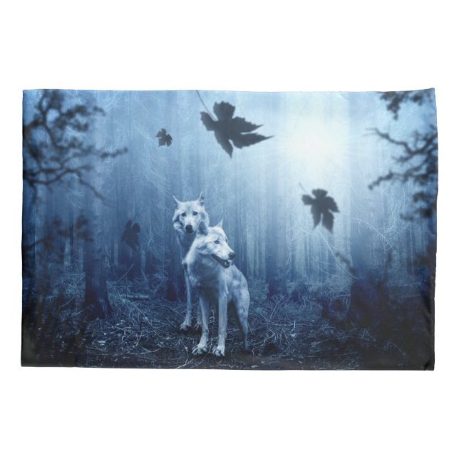 Funda De Cojín Lobos en el bosque al amanecer (Reverso)