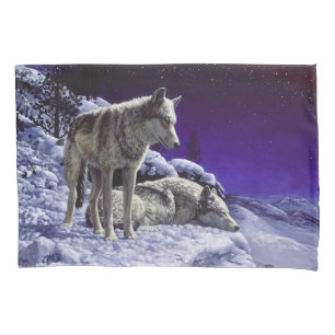 Funda De Cojín Lobos grises en la nieve de invierno de noche