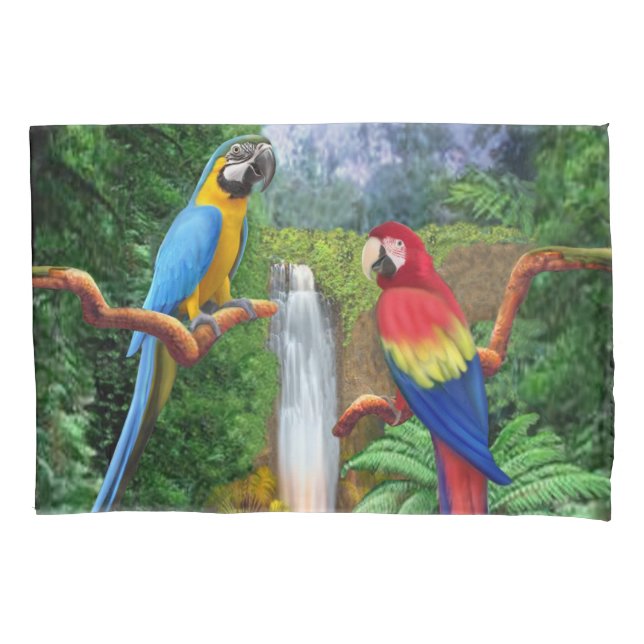 Funda De Cojín Loros tropicales del Macaw (Anverso)