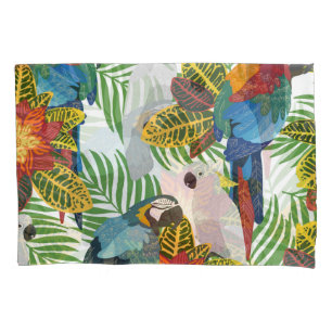 Funda De Cojín loros tropicales, patrón inoxidable vintage.