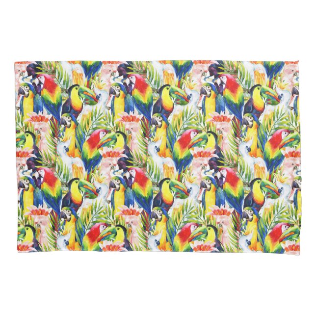 Funda De Cojín Loros y hojas de palma (Anverso-izquierdo)